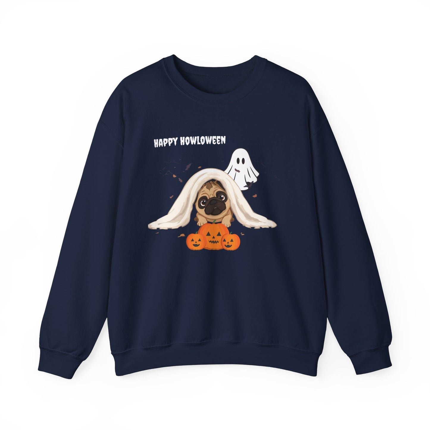 Crewneck Sweatshirt - Cute Pug Halloween Ghost Design