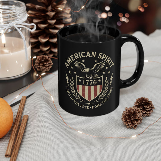 Patriotic Black Mug - American Spirit, 4th of July Gift, Coffee Mug, Veteran Appreciation, Home Decor