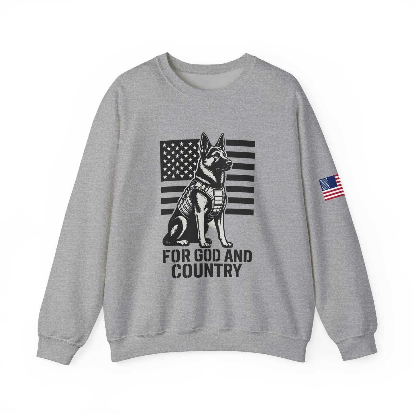 Patriotic Dog Sweatshirt, For God and Country Crewneck, Military Support Apparel, Veteran Gift, USA Flag Sweater