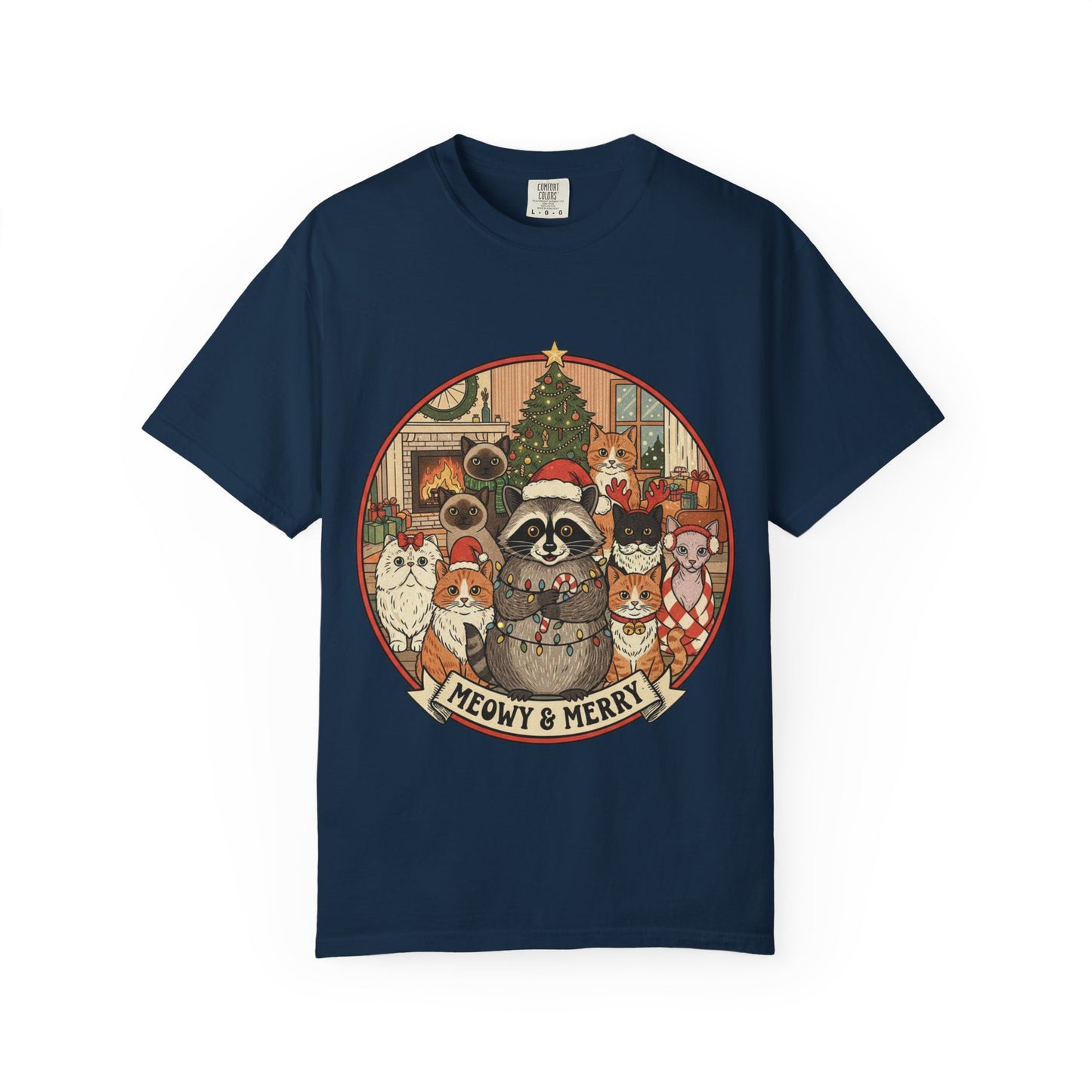 Meowy & Merry Holiday T-shirt, Cute Pet Lover Tee, Unisex Christmas Shirt, Gift for Cat Lovers, Fun Festive Apparel