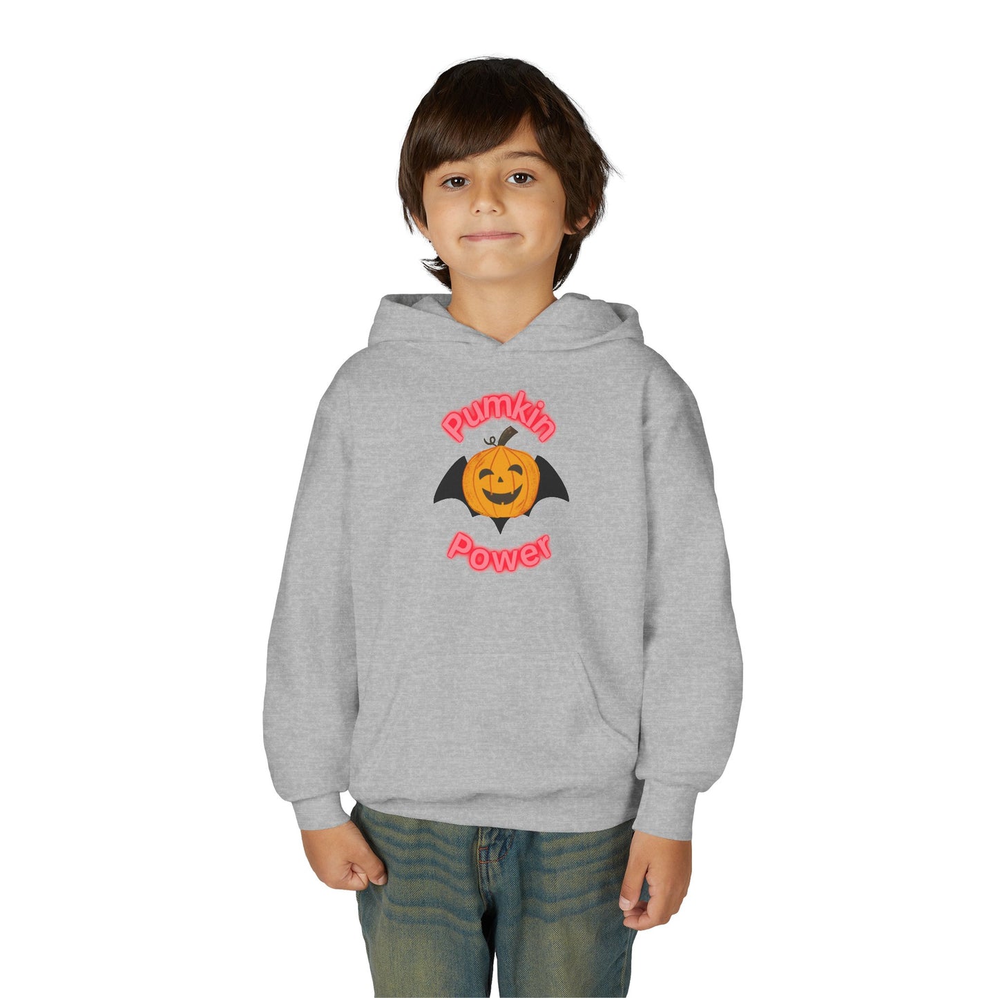 Youth Halloween Hoodie, Pumpkin Power Sweatshirt, Cozy Fall Apparel