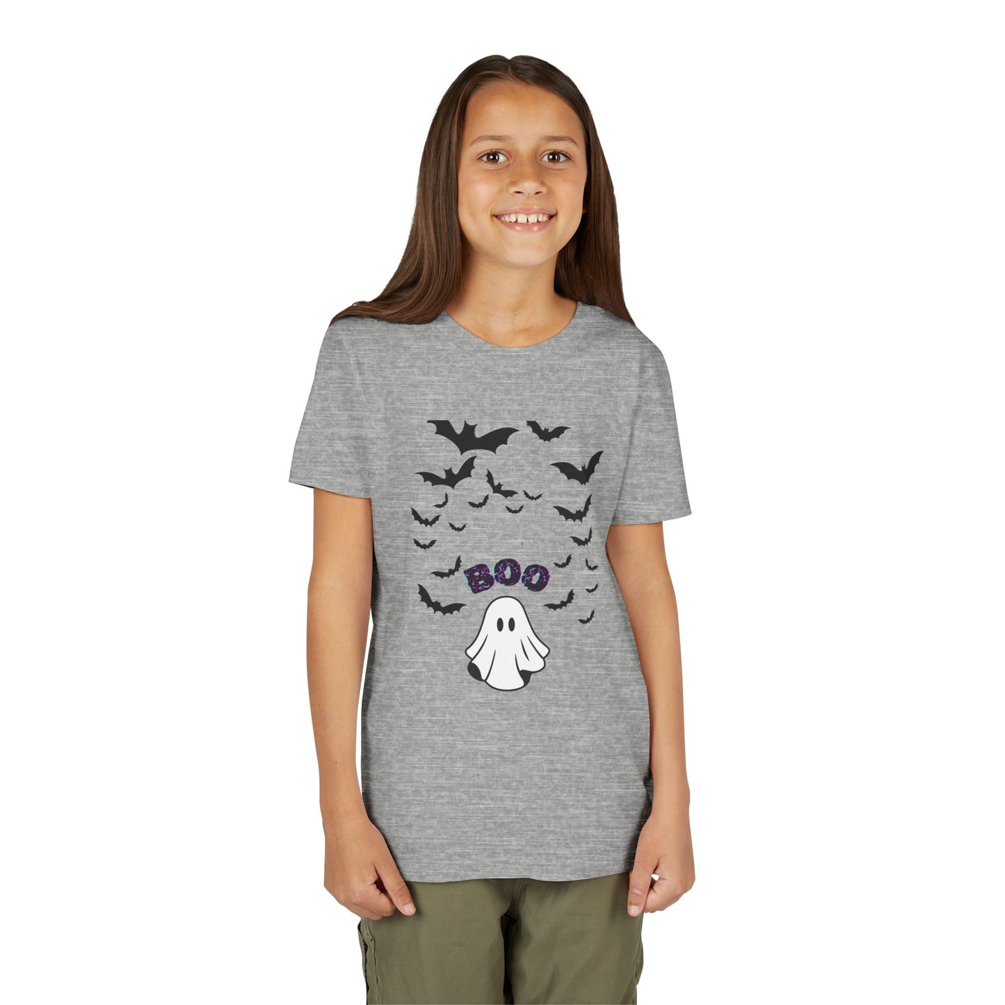 Halloween Youth Tee, Spooky Ghost & Bats Shirt