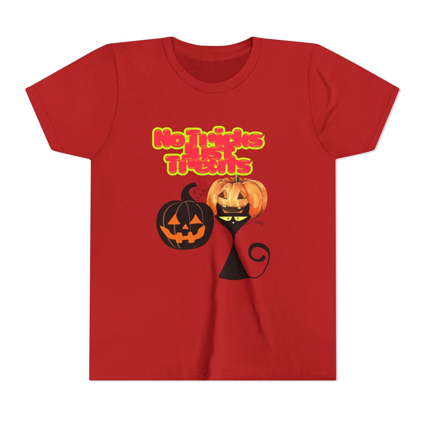 Youth Halloween Tee, Fun Holiday Shirt, No Tricks Just Treats