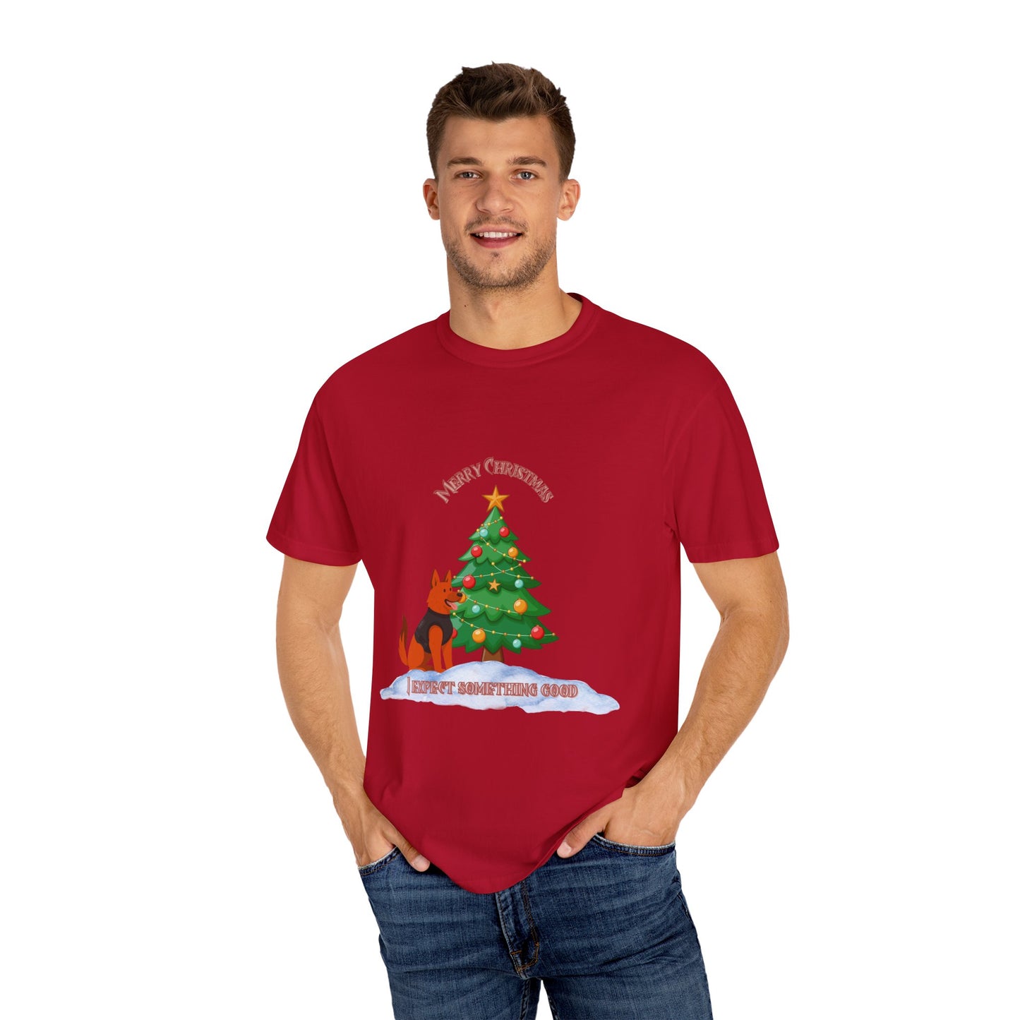 Merry Christmas Dog T-shirt | Unisex Garment-Dyed Tee for Holiday Cheer, Dog Lovers, Christmas Gift, Festive Apparel, Winter Fun