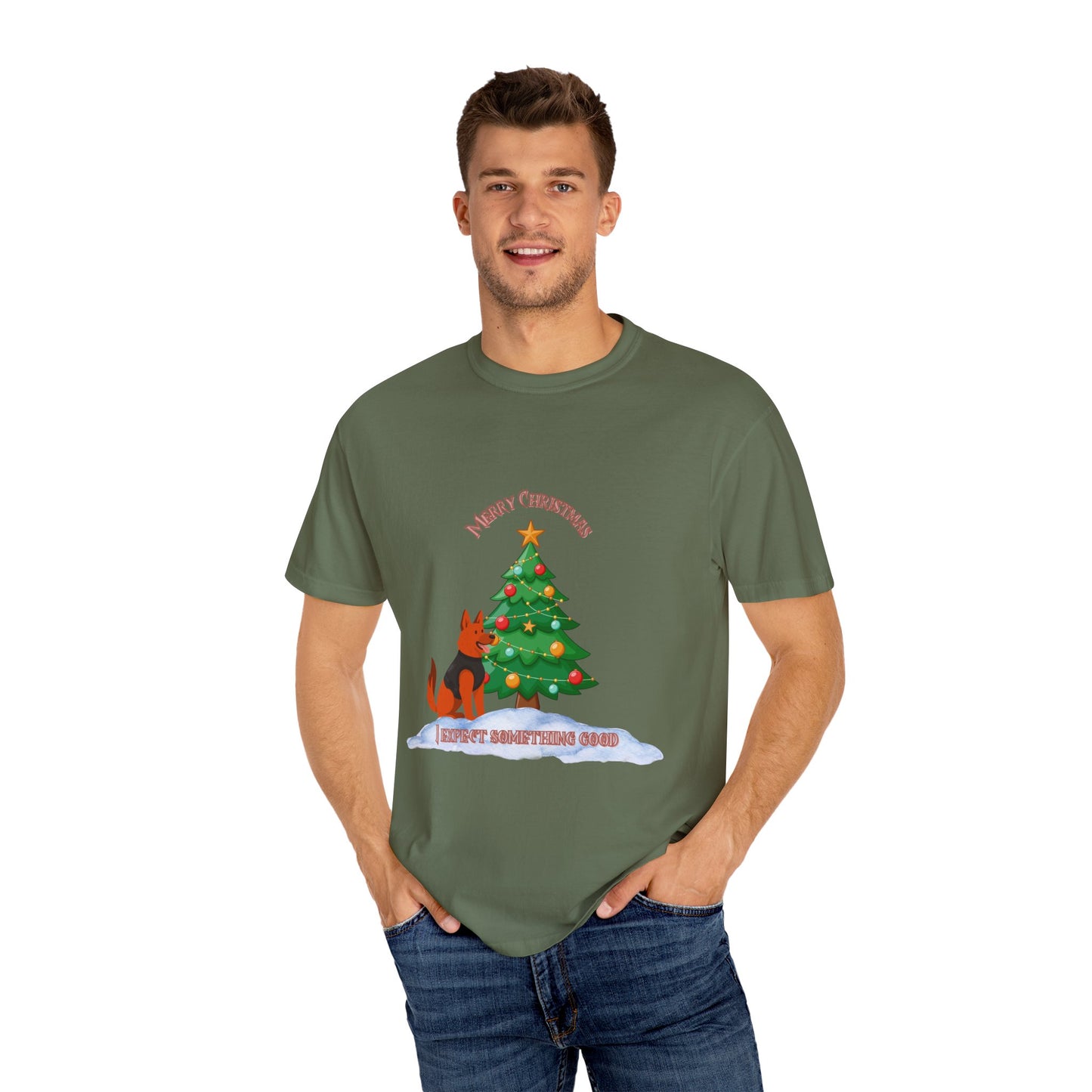 Merry Christmas Dog T-shirt | Unisex Garment-Dyed Tee for Holiday Cheer, Dog Lovers, Christmas Gift, Festive Apparel, Winter Fun