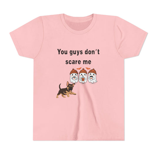 Youth Short Sleeve Tee with Fun Halloween Design, Funny Dog Scare Me Shirt