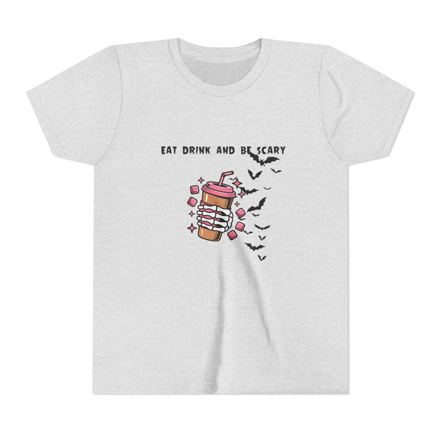 Halloween Youth Tee, Scary Short Sleeve Shirt for Kids, Ghost and Bat Design