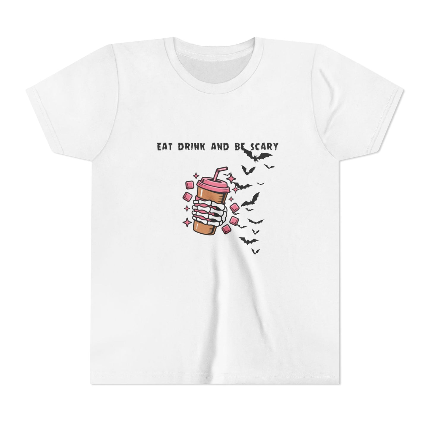 Halloween Youth Tee, Scary Short Sleeve Shirt for Kids, Ghost and Bat Design