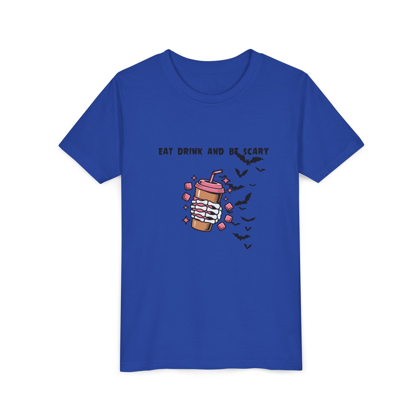 Halloween Youth Tee, Scary Short Sleeve Shirt for Kids, Ghost and Bat Design