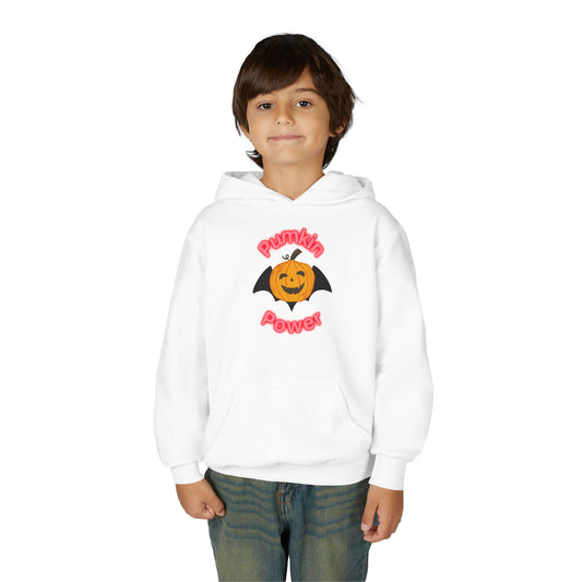 Youth Halloween Hoodie, Pumpkin Power Sweatshirt, Cozy Fall Apparel