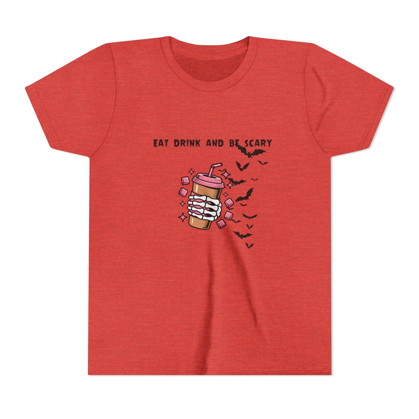 Halloween Youth Tee, Scary Short Sleeve Shirt for Kids, Ghost and Bat Design