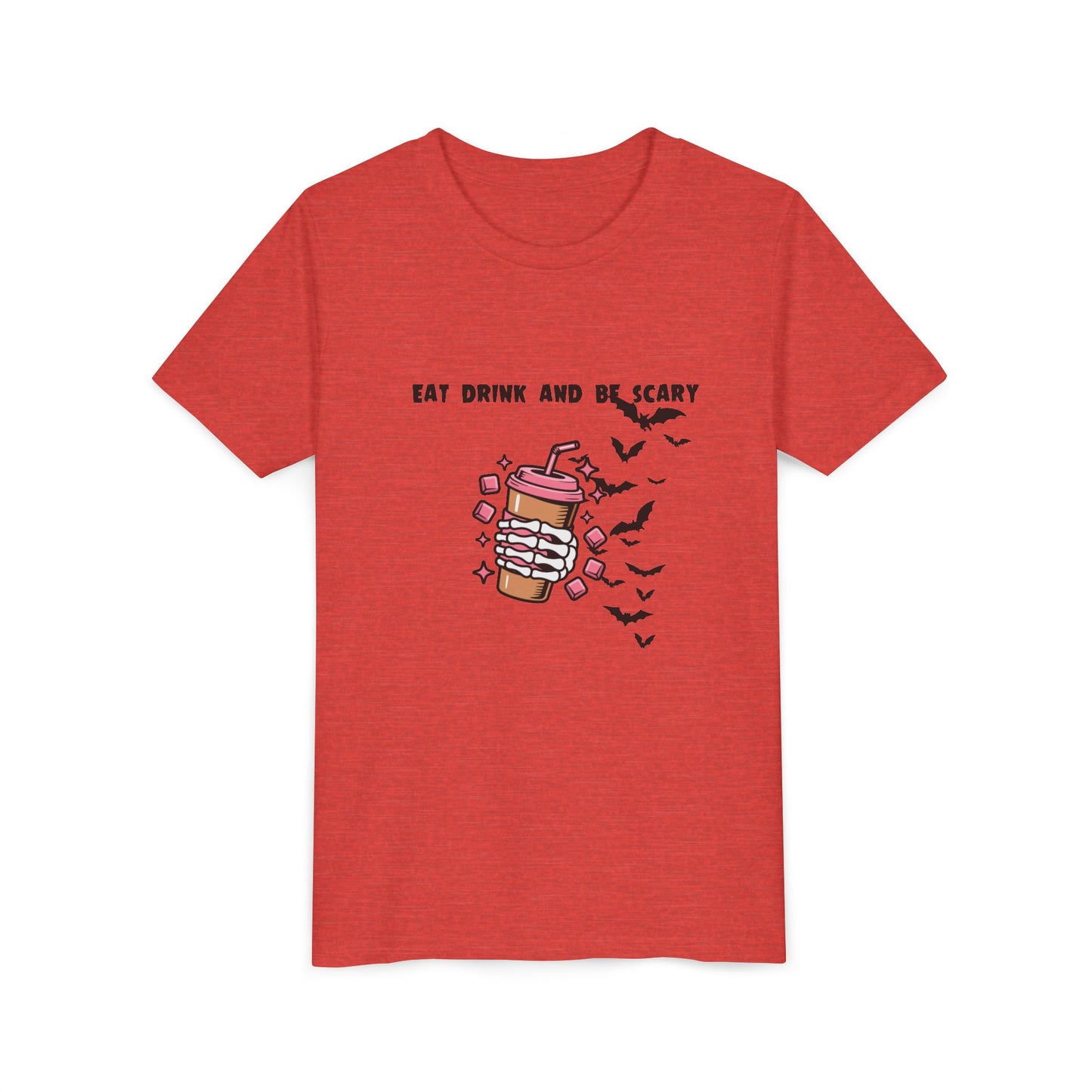 Halloween Youth Tee, Scary Short Sleeve Shirt for Kids, Ghost and Bat Design