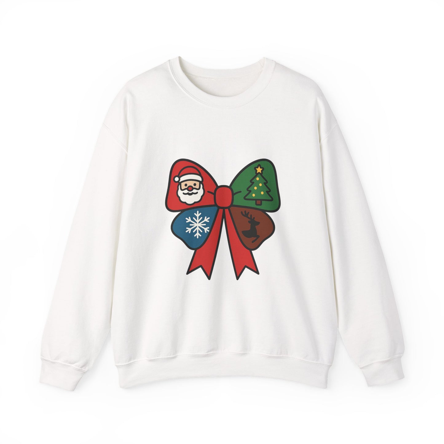 Festive Holiday Sweatshirt with Christmas Bow Design, Cozy Christmas Crewneck, Unisex Winter Apparel, Holiday Gift for Him or Her