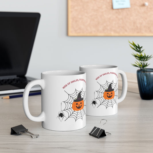 Halloween Mug with Web of Smiles Pumpkin Style