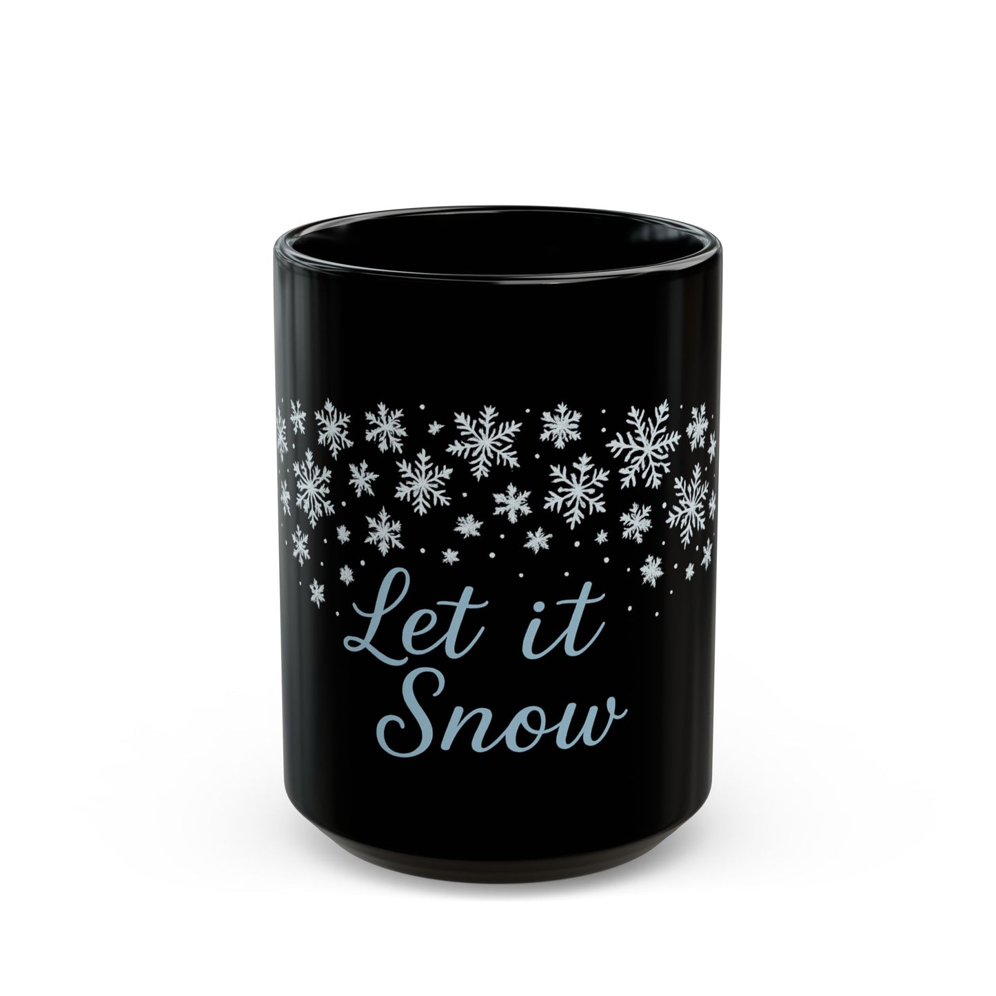 Winter Wonderland Black Mug - Let it Snow Ceramic Coffee Cup, Holiday Gift, Seasonal Drinkware, Snowflake Decor