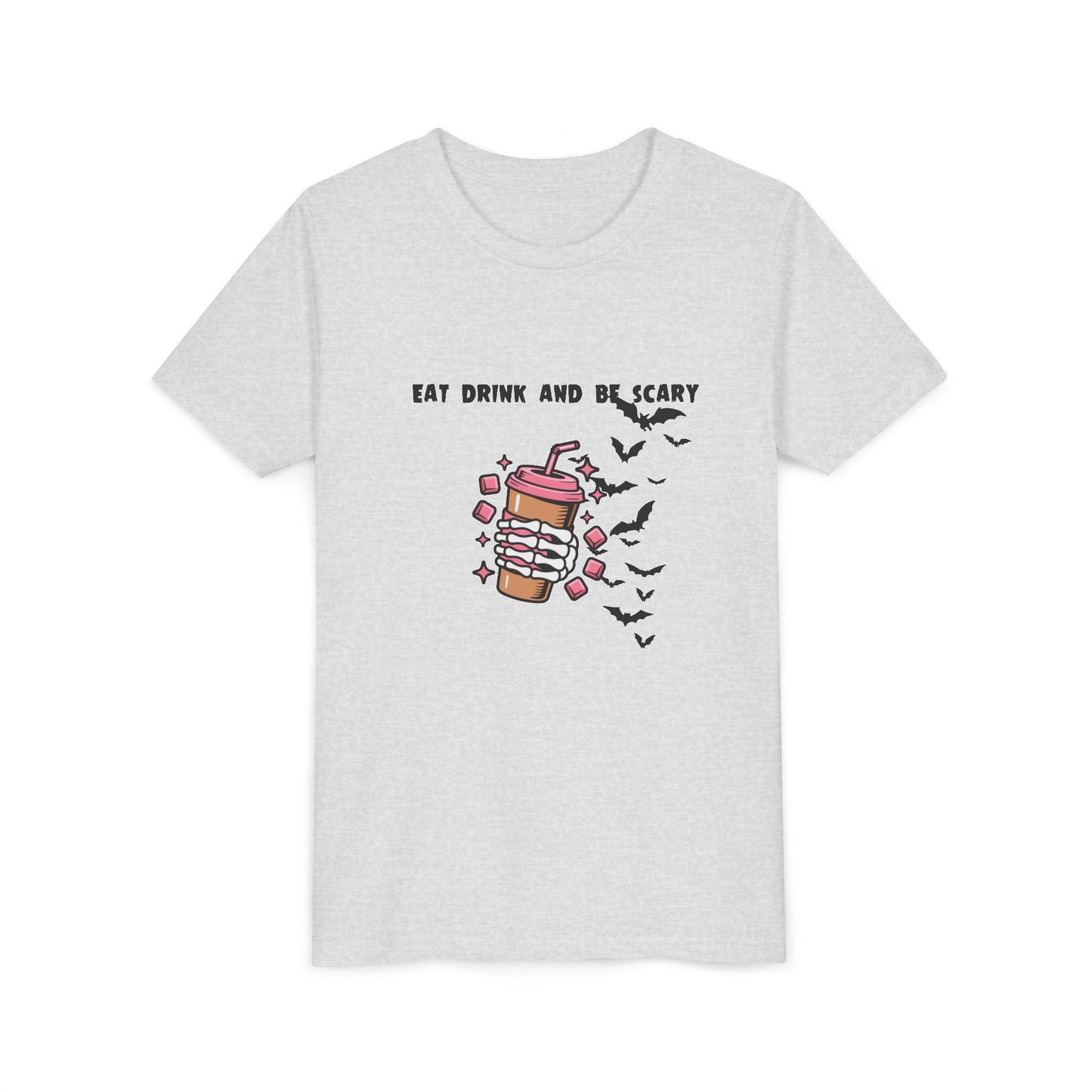 Halloween Youth Tee, Scary Short Sleeve Shirt for Kids, Ghost and Bat Design