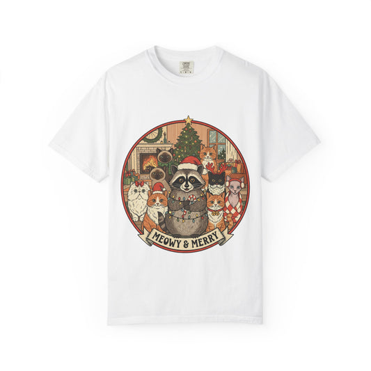 Meowy & Merry Holiday T-shirt, Cute Pet Lover Tee, Unisex Christmas Shirt, Gift for Cat Lovers, Fun Festive Apparel