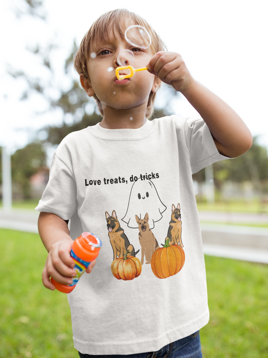 Adorable Halloween Dog Tee, Perfect for Kids, Love Treats Do Tricks T-Shirt