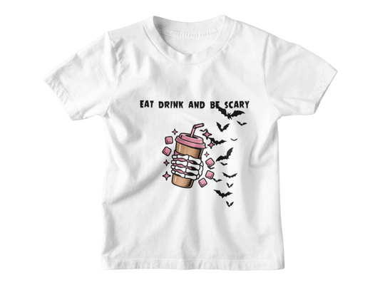 Halloween Youth Tee, Scary Short Sleeve Shirt for Kids, Ghost and Bat Design
