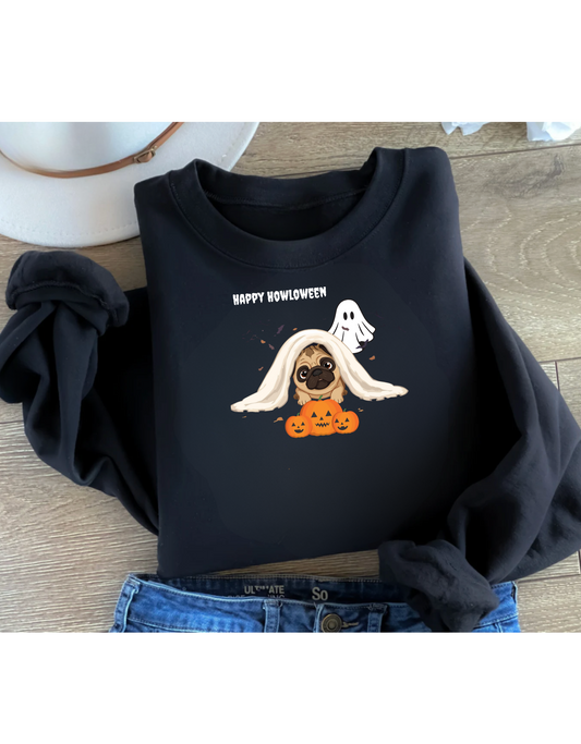 Crewneck Sweatshirt - Cute Pug Halloween Ghost Design
