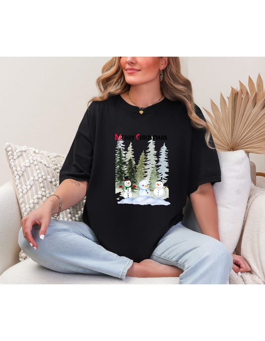 Playful snowmen Unisex Garment-Dyed T-shirt to celebrate the Christmas season
