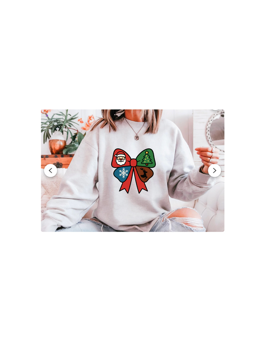 Festive Holiday Sweatshirt with Christmas Bow Design, Cozy Christmas Crewneck, Unisex Winter Apparel, Holiday Gift for Him or Her