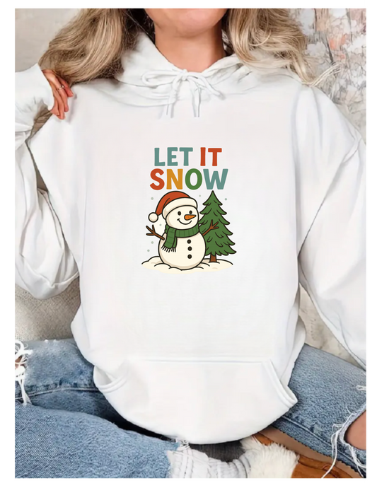 Let It Snow Fleece Hoodie | Cozy Winter Apparel, Christmas Gift, Unisex Pullover, Holiday Wear, Snowman Design