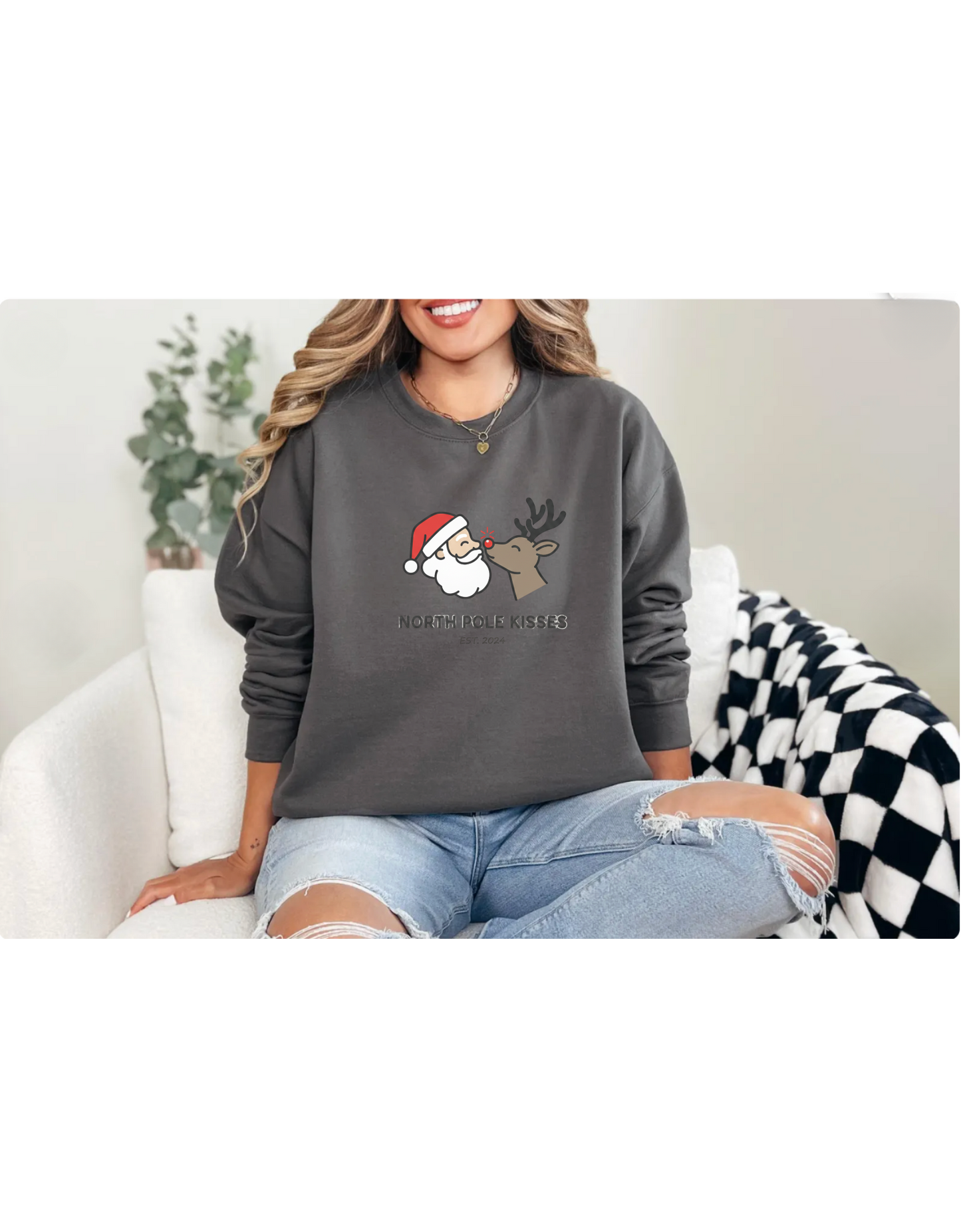 North Pole Kisses Christmas Sweatshirt, Holiday Gift, Unisex Crewneck, Cozy Winter Wear, Festive Apparel, Perfect for Christmas