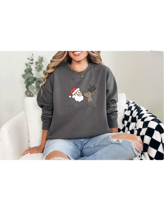 North Pole Kisses Christmas Sweatshirt, Holiday Gift, Unisex Crewneck, Cozy Winter Wear, Festive Apparel, Perfect for Christmas