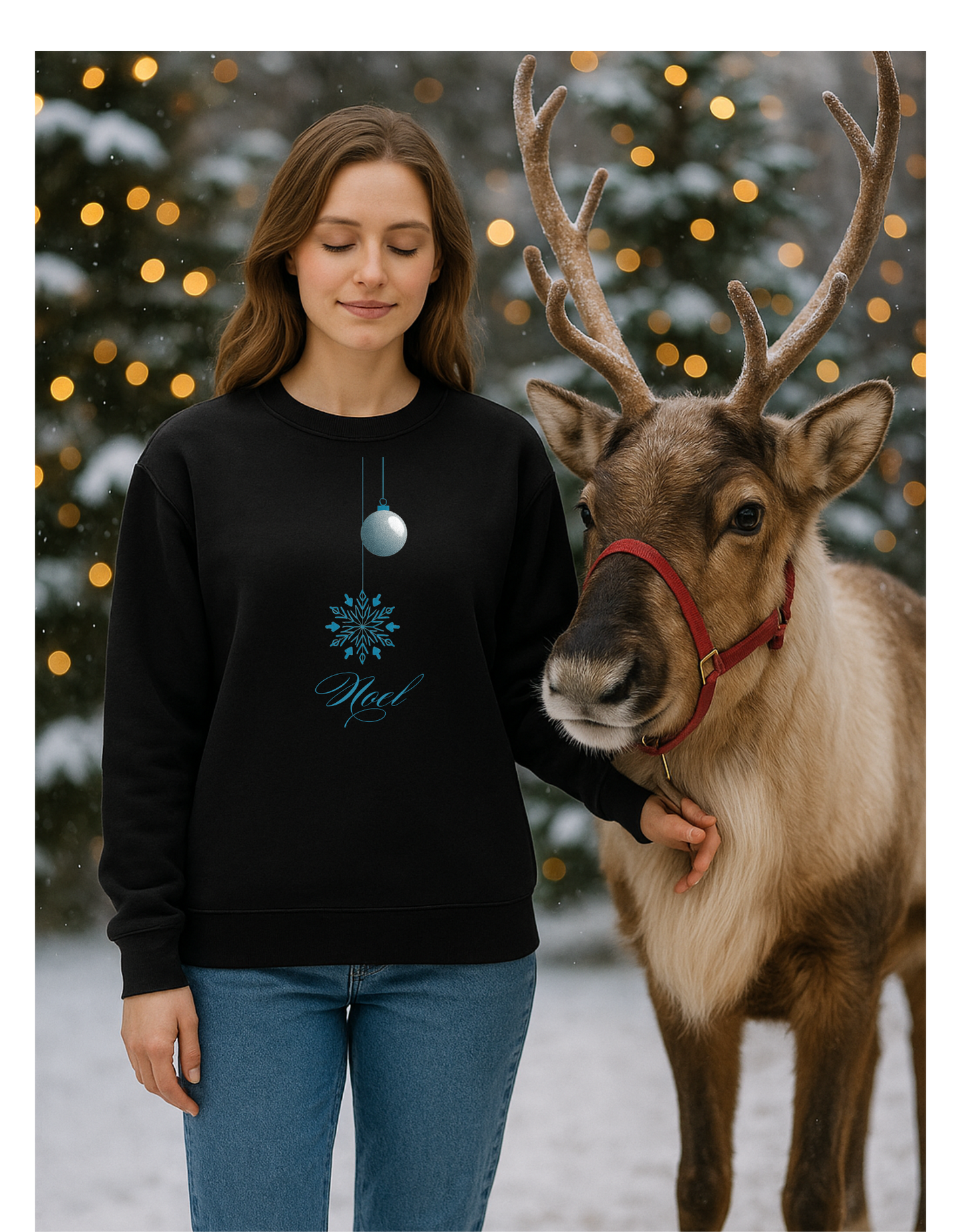 Christmas Winter Holidays Crewneck Sweatshirt with Snowflake and Ornament Design