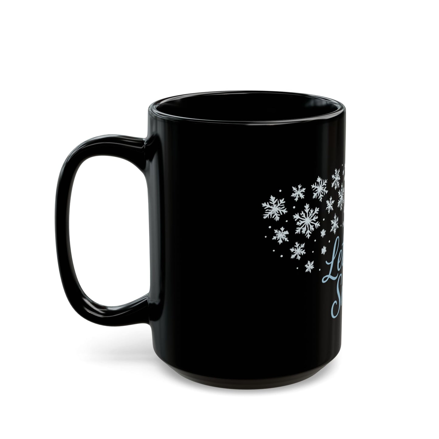 Winter Wonderland Black Mug - Let it Snow Ceramic Coffee Cup, Holiday Gift, Seasonal Drinkware, Snowflake Decor