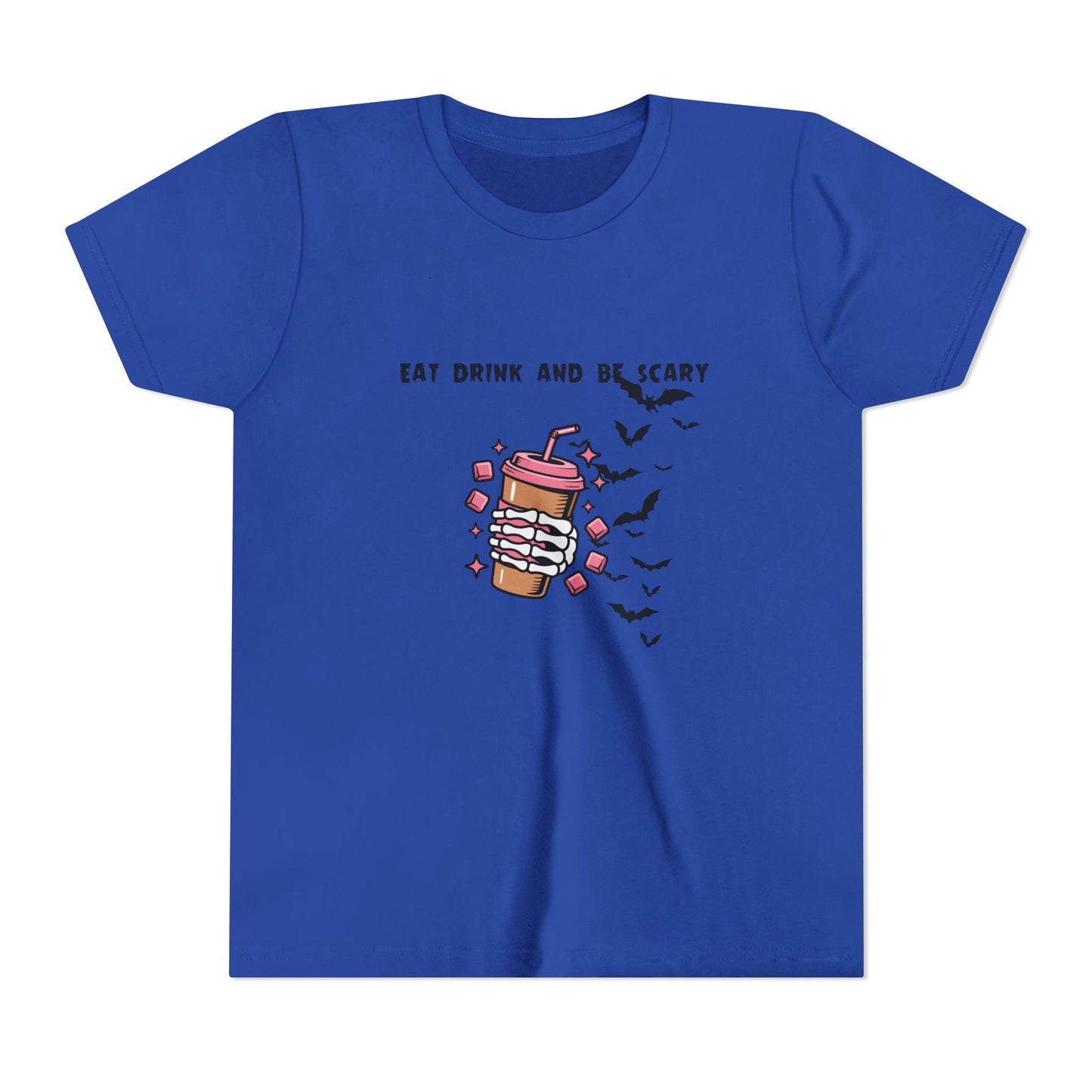 Halloween Youth Tee, Scary Short Sleeve Shirt for Kids, Ghost and Bat Design