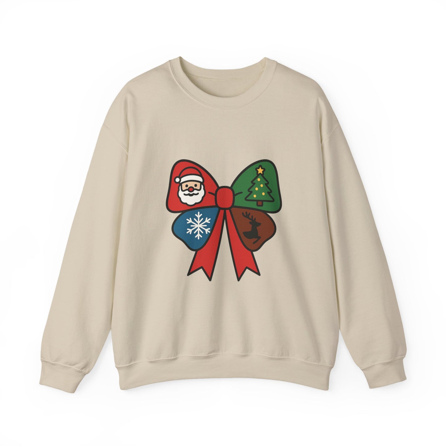 Festive Holiday Sweatshirt with Christmas Bow Design, Cozy Christmas Crewneck, Unisex Winter Apparel, Holiday Gift for Him or Her