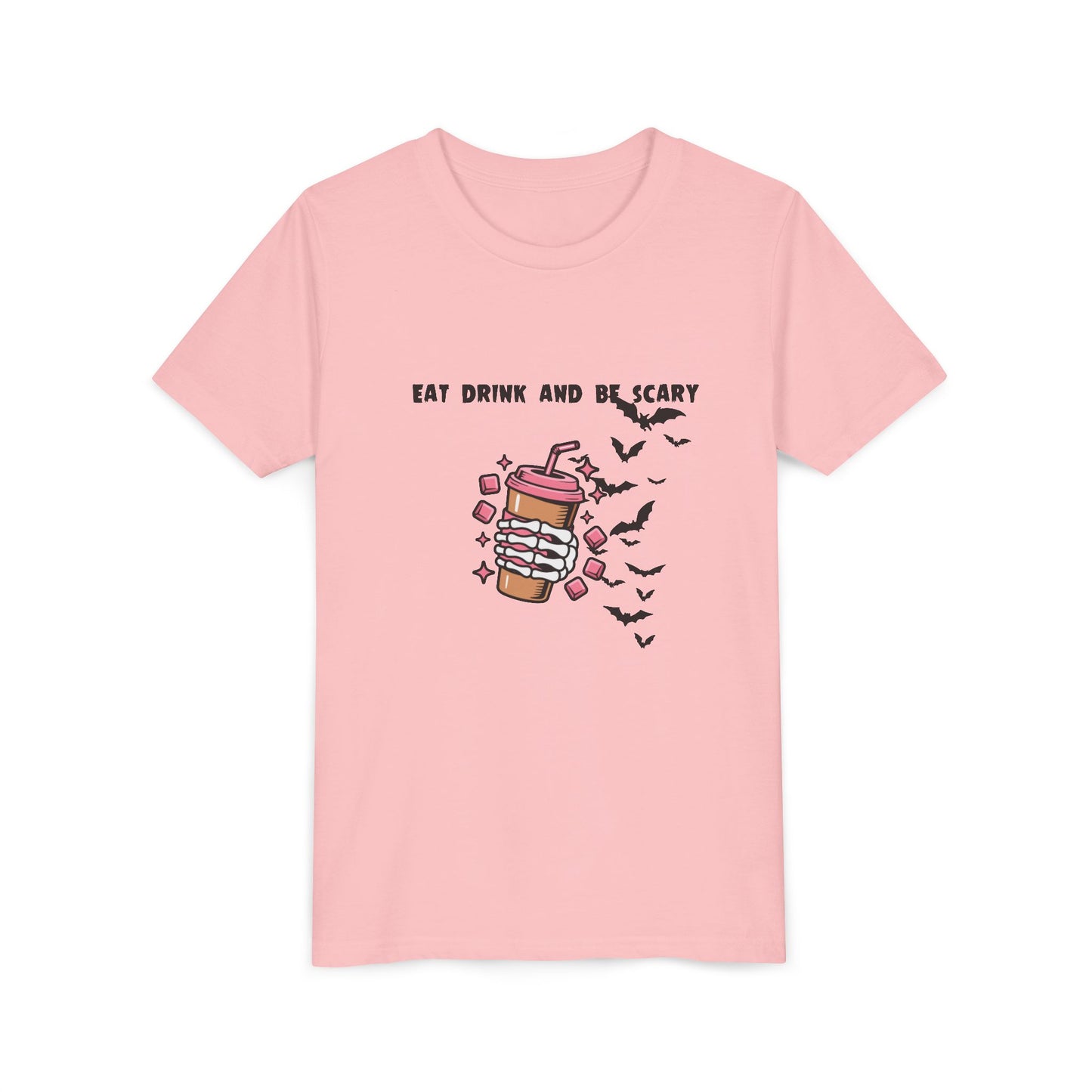 Halloween Youth Tee, Scary Short Sleeve Shirt for Kids, Ghost and Bat Design