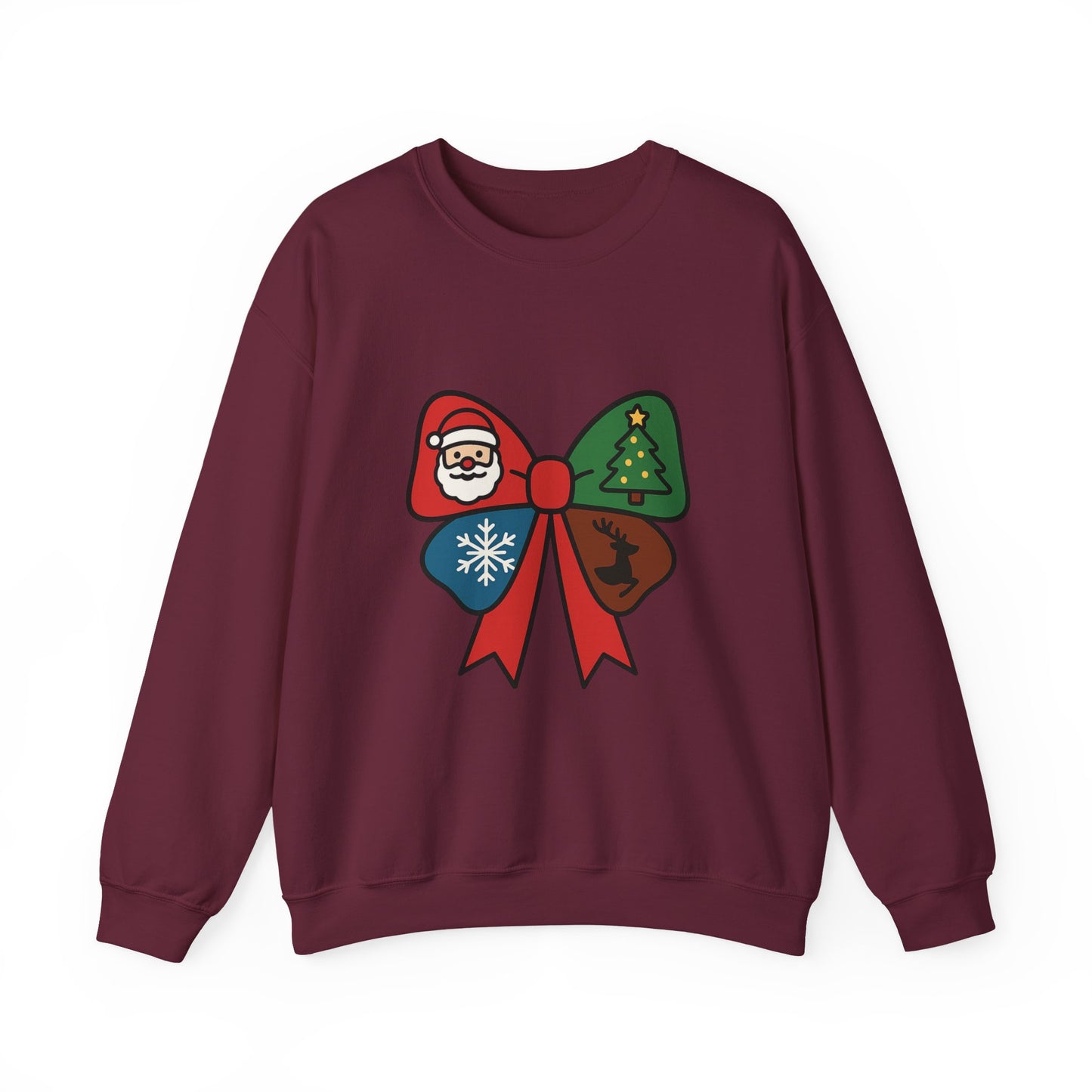 Festive Holiday Sweatshirt with Christmas Bow Design, Cozy Christmas Crewneck, Unisex Winter Apparel, Holiday Gift for Him or Her