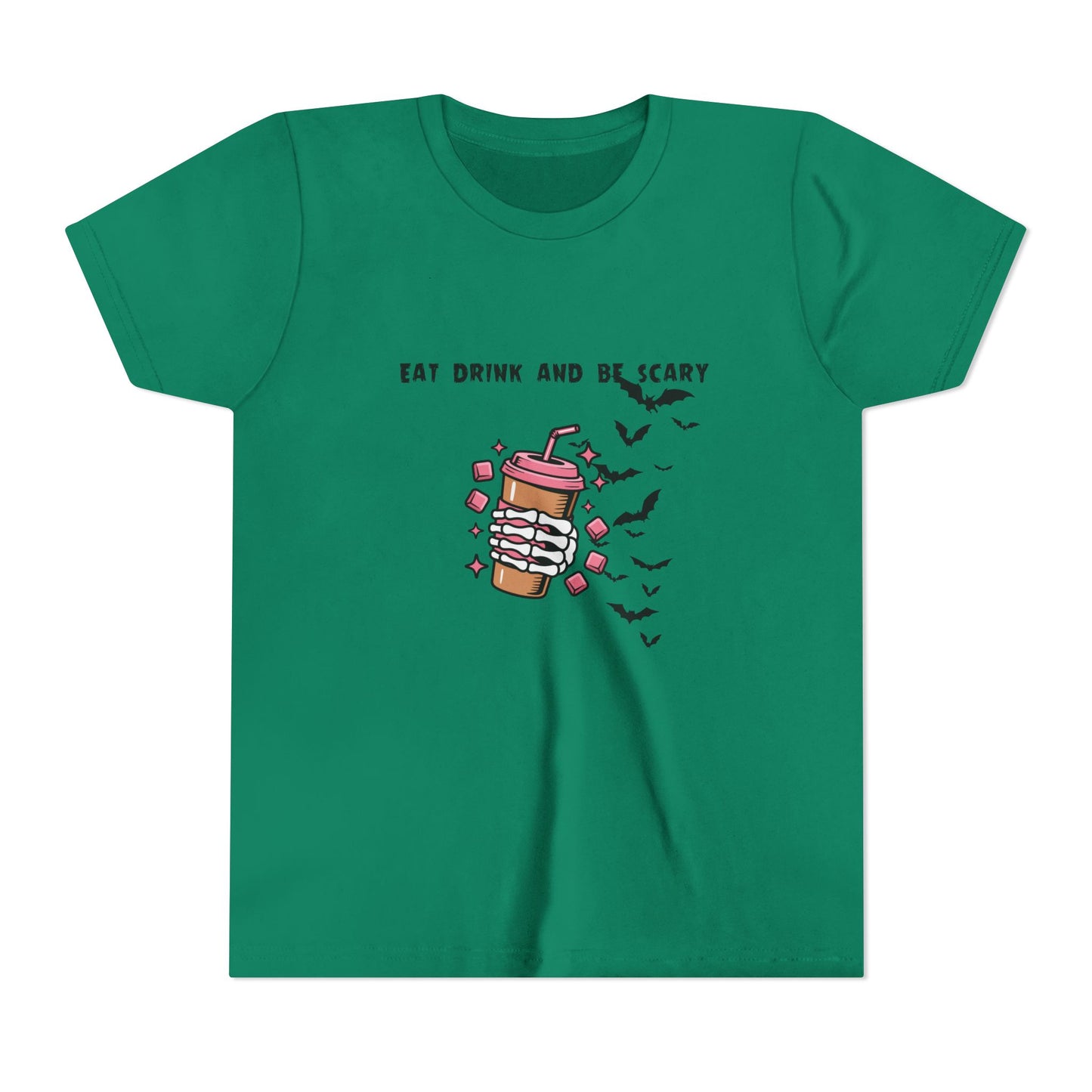 Halloween Youth Tee, Scary Short Sleeve Shirt for Kids, Ghost and Bat Design