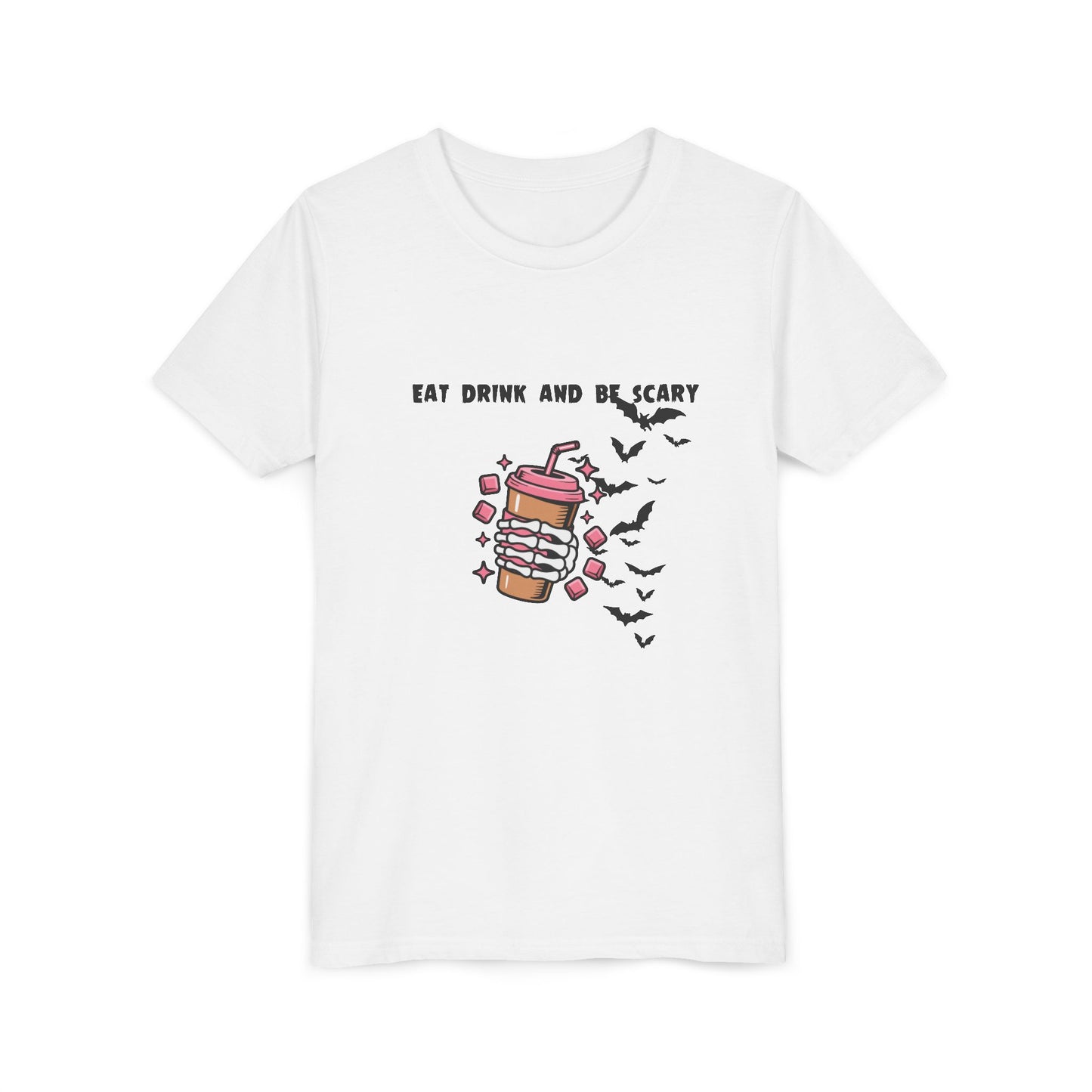 Halloween Youth Tee, Scary Short Sleeve Shirt for Kids, Ghost and Bat Design