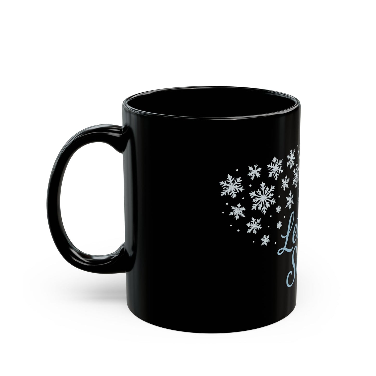 Winter Wonderland Black Mug - Let it Snow Ceramic Coffee Cup, Holiday Gift, Seasonal Drinkware, Snowflake Decor