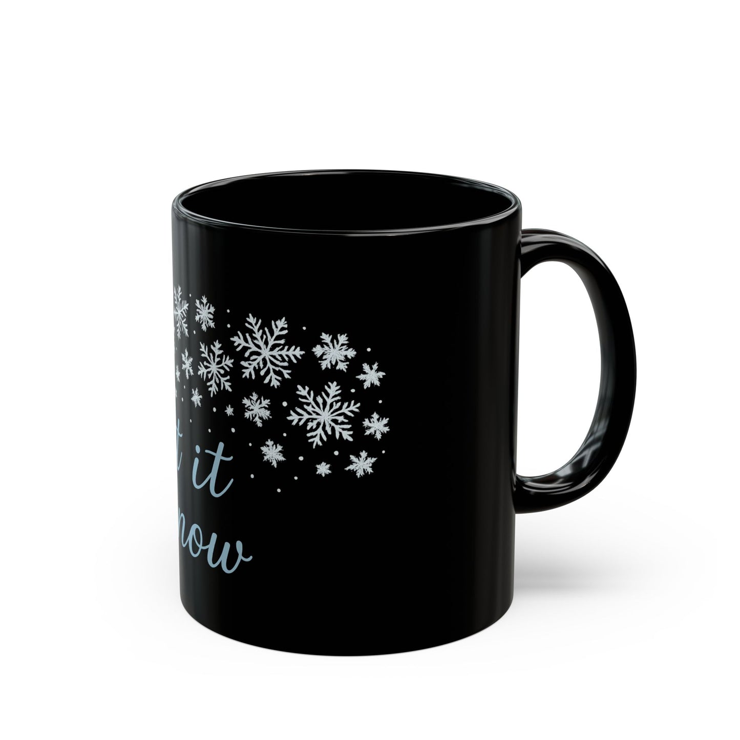 Winter Wonderland Black Mug - Let it Snow Ceramic Coffee Cup, Holiday Gift, Seasonal Drinkware, Snowflake Decor