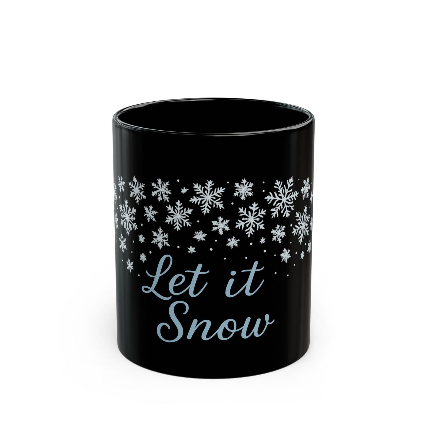Winter Wonderland Black Mug - Let it Snow Ceramic Coffee Cup, Holiday Gift, Seasonal Drinkware, Snowflake Decor