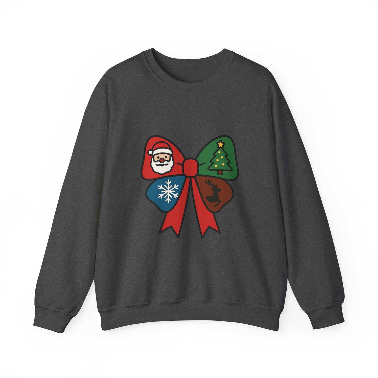 Festive Holiday Sweatshirt with Christmas Bow Design, Cozy Christmas Crewneck, Unisex Winter Apparel, Holiday Gift for Him or Her