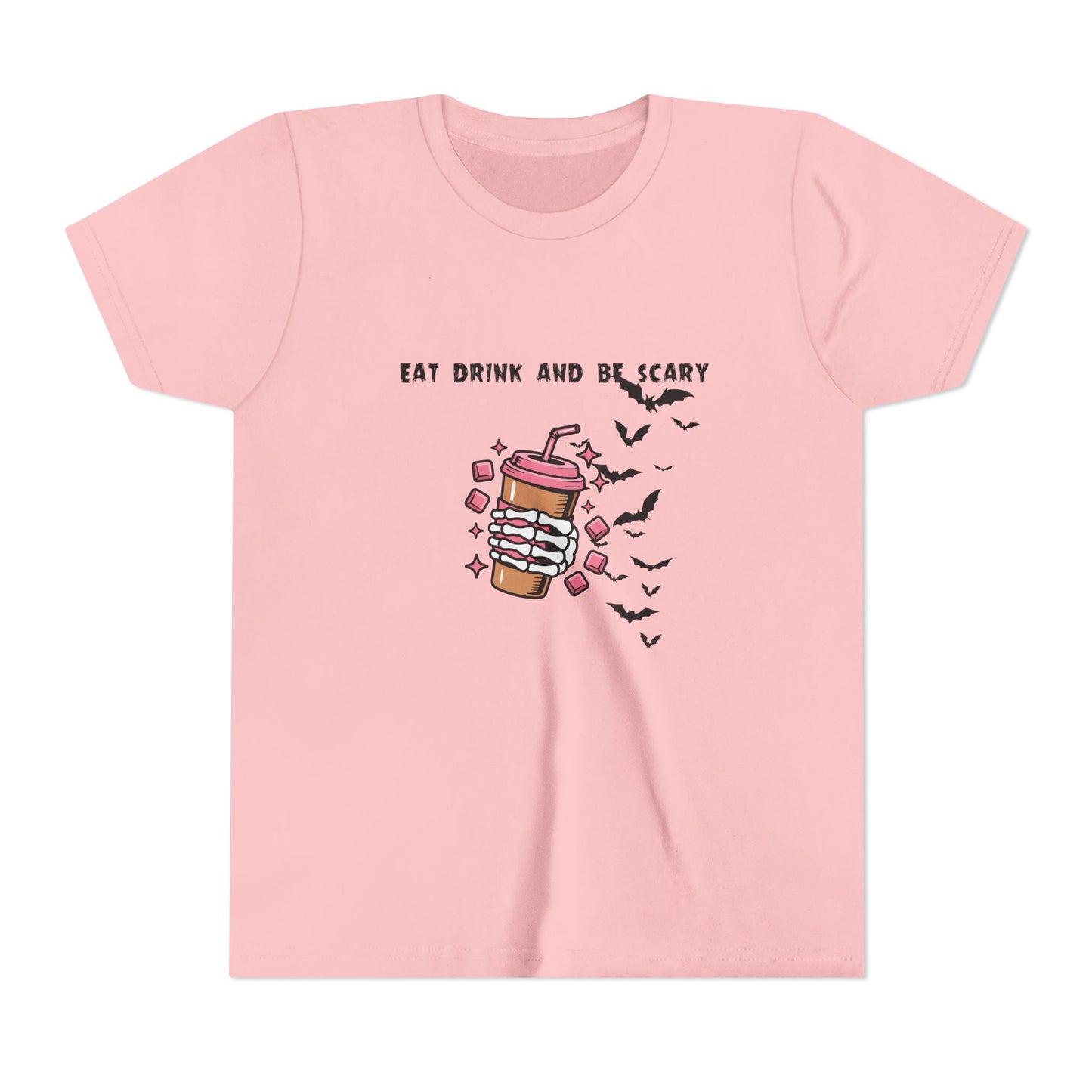 Halloween Youth Tee, Scary Short Sleeve Shirt for Kids, Ghost and Bat Design