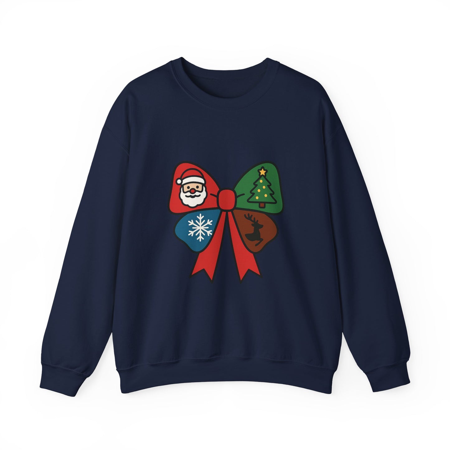 Festive Holiday Sweatshirt with Christmas Bow Design, Cozy Christmas Crewneck, Unisex Winter Apparel, Holiday Gift for Him or Her