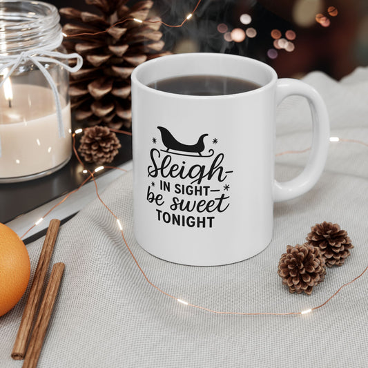 Festive Ceramic Mug - Sleigh Bright! Hot Cocoa, Coffee Lover Gift, Cozy Home Decor, Holiday Celebration
